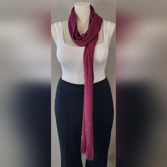 Chic Pink and Gold Scarf with Fringe - 36 x 8 - Picture 5 of 7